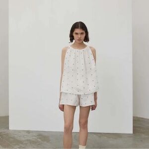 Deiji Studios white and floral print linen tank